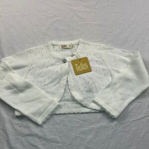Ida‎ Knitwear Girls Cardigan Bolero Shrug 5y White Diamante Button Sweater